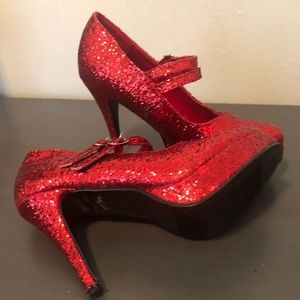 Red Glittered Mary Janes